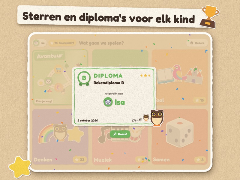 Sterren en diploma's: de uil reikt het Rekendiploma B uit